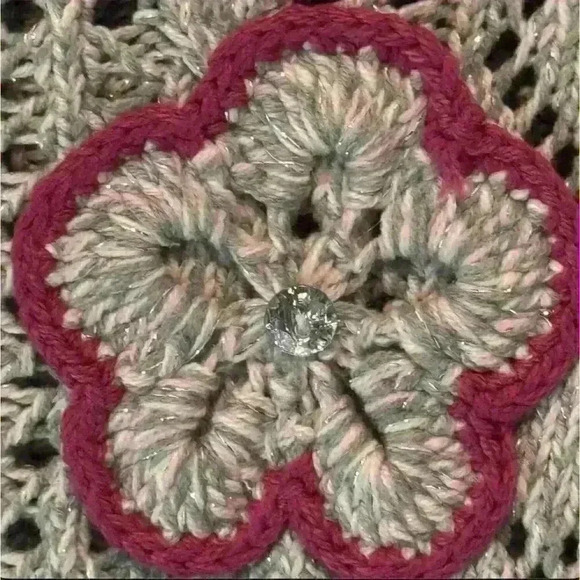 Maggie & Zoe Girls Gray Knit Sweater Large Pink Flower Pullover - Picture 2 of 5